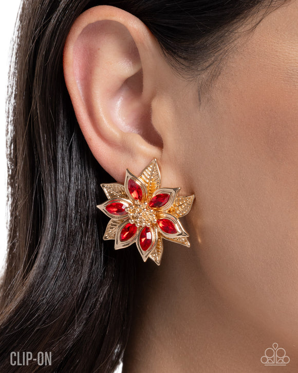 Perceptive Poinsettia - Red - Clip-on Earrings