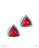 Triangular Taste - Red - Clip-on Earrings