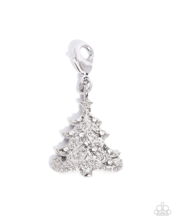 Elaborate Evergreen - White - Rhodium Charm