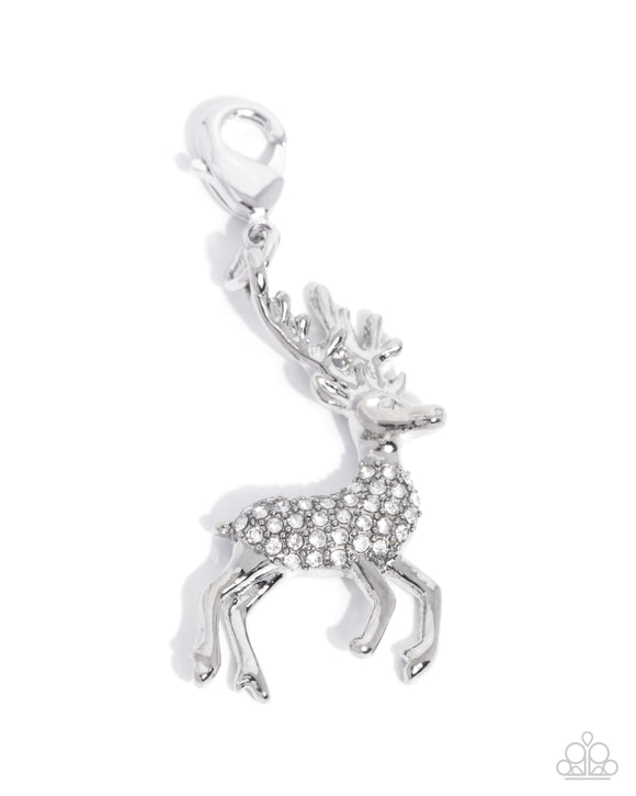 Leading Reindeer - White - Rhodium Charm