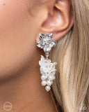 Bouquet Bling - White - Paparzzi Floral Clip-on Earrings