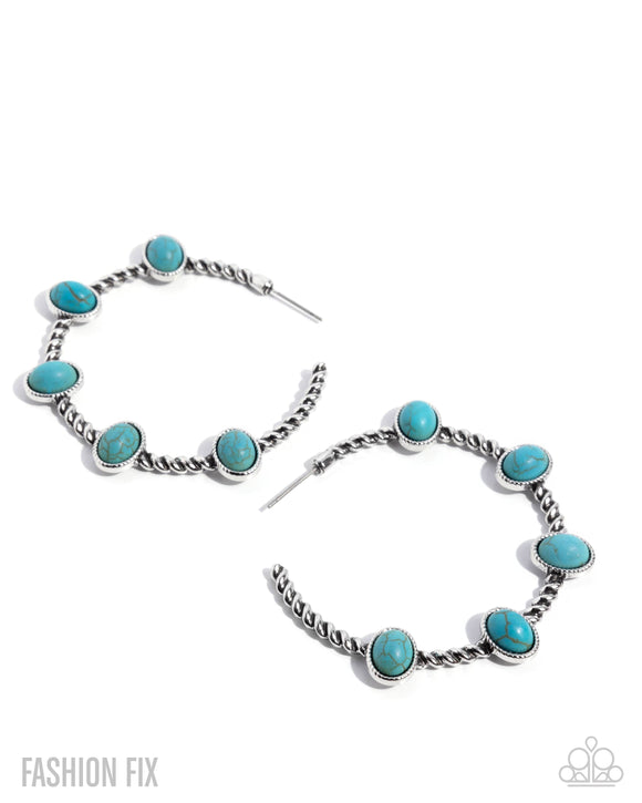 Canyon Course - Blue Turquoise Crackle Stone Silver Hoop Earrings - Simply Santa Fe August 2025 - Paparazzi Accessories - FF0825