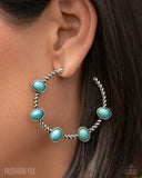 Canyon Course - Blue Turquoise Crackle Stone Silver Hoop Earrings - Simply Santa Fe August 2025 - Paparazzi Accessories - FF0825