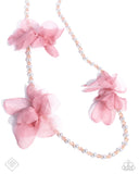 Darling Dimension - Pink Crystal Beads & Chiffon White Pearl Necklace - Paparazzi Accessories FF1224