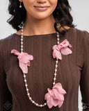 Darling Dimension - Pink Crystal Beads & Chiffon White Pearl Necklace - Paparazzi Accessories FF1224