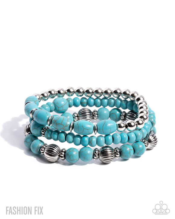 Earthy Express - Blue Turquoise Crackle Stone Stretchy Bracelets - Simply Santa Fe August 2025 - Paparazzi Accessories - FF0825