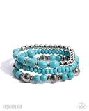 Earthy Express - Blue Turquoise Crackle Stone Stretchy Bracelets - Simply Santa Fe August 2025 - Paparazzi Accessories - FF0825