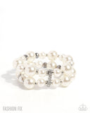 Elegant Echo - White Stretchy Bracelet - Fiercely 5th Avenue August 2025 - Paparazzi Accessories - FF0825