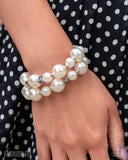 Elegant Echo - White Stretchy Bracelet - Fiercely 5th Avenue August 2025 - Paparazzi Accessories - FF0825
