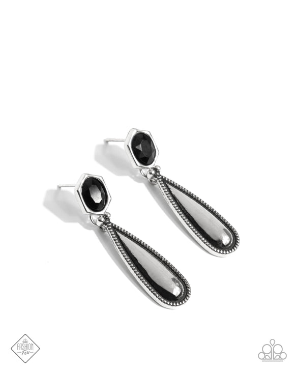 Festival Fame - Black & Silver Post Earrings - Paparazzi Accessories FF1224