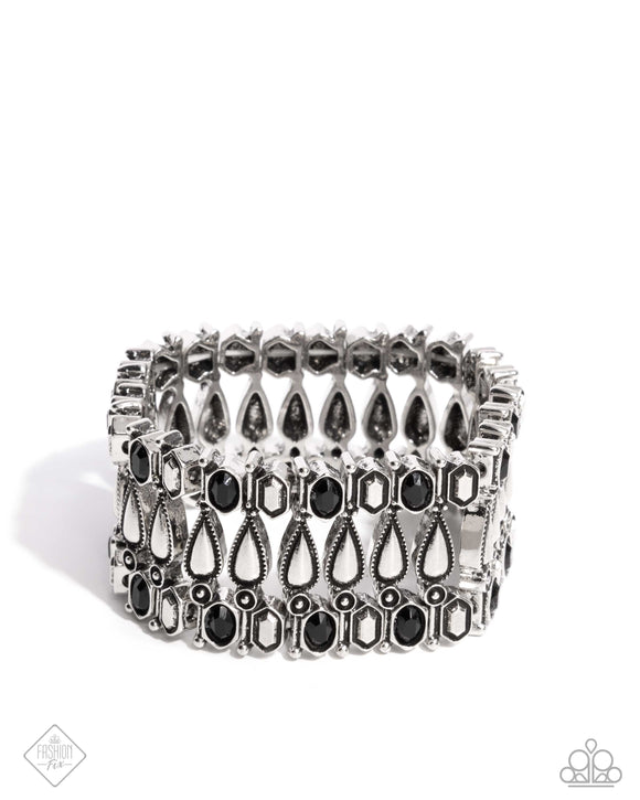 Festival Fencing - Black & Silver Stretchy Bracelet - Paparazzi Accessories FF1224