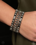 Festival Fencing - Black & Silver Stretchy Bracelet - Paparazzi Accessories FF1224