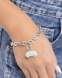 Mom Taxi - White - Rhodium Plated Charm