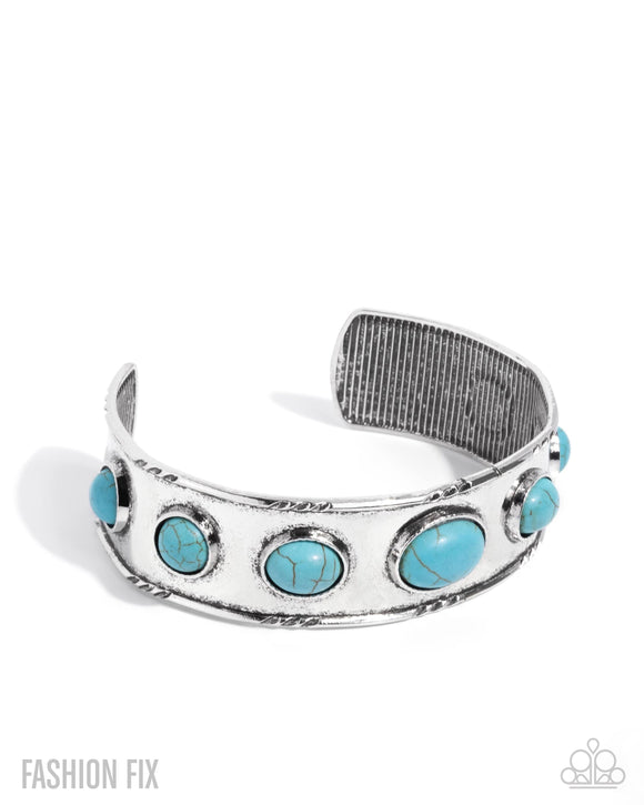Rustic Road - Blue Turquoise Crackle Stone Silver Cuff Bracelet - Simply Santa Fe August 2025 - Paparazzi Accessories - FF0825