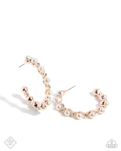 Shimmery Scope - Rose Gold & White Pearls Hoop Earrings - Paparazzi Accessories FF1224