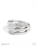 Smooth Similarity - White Rhinestone Hinge Bracelet - Fiercely 5th Avenue August 2025 - Paparazzi Accessories - FF0825