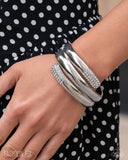 Smooth Similarity - White Rhinestone Hinge Bracelet - Fiercely 5th Avenue August 2025 - Paparazzi Accessories - FF0825