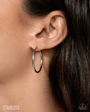 Surmounting Sheen - Silver - Stainless Steel Hoop Earrings - LOP1025