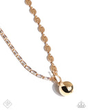 Tailored Token - Gold & White Rhinestone Necklace - Paparazzi Accessories FF1224