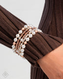 To An Elegant Extent - Rose Gold & White Pearls Coil Bracelet - Paparazzi Accessories FF1224