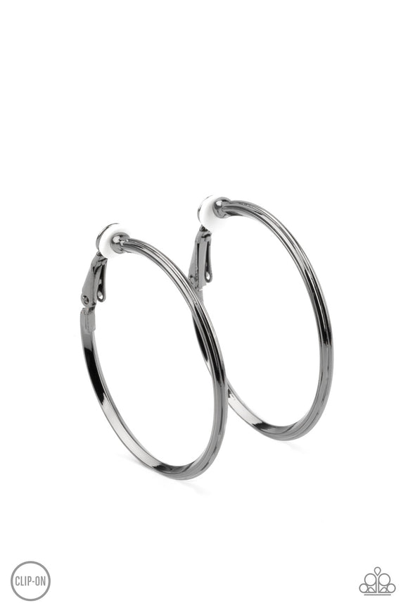 City Classic - Black - Paparazzi Accessories Clip-on Hoop Earrings