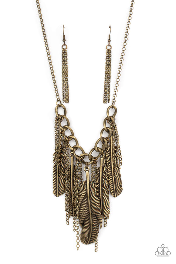 NEST Friends Forever - Brass - Paparazzi Accessories Feather Necklace
