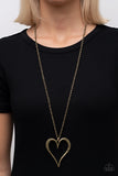 Hopelessly In Love - Brass - Paparazzi Heart Necklace