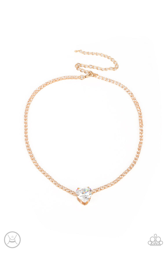 Flirty Fiancé - Gold - Paparazzi Choker Heart Bling Neck;ace