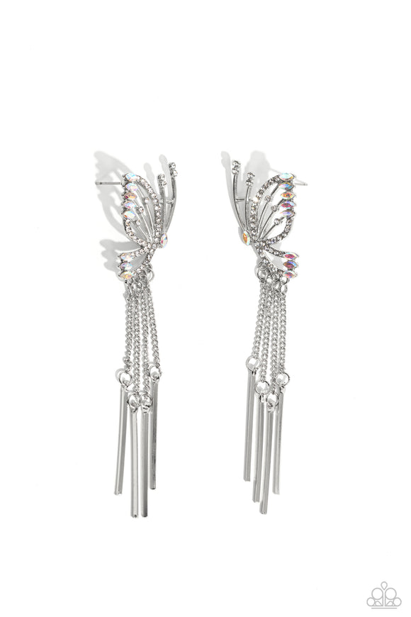 A Few Of My Favorite WINGS - White - Paparazzi Irridescent Butterffly Post Earrings