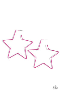 Paparazzi | Star Hoops | Pink Metal