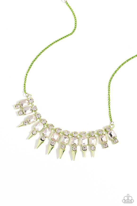 Punk Passion - Green - Paparazzi Dipped Metal Spiked Necklace