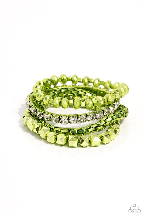 Punk Pattern - Green - Paparazzi Dipped Metal Strechy Bracelets