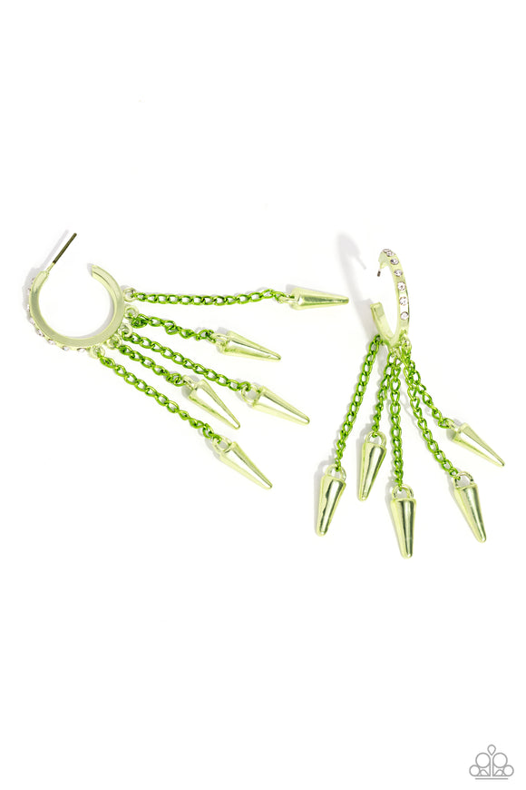 Piquant Punk - Green - Paparazzi Dipped Metal Spike Hoop Earrings