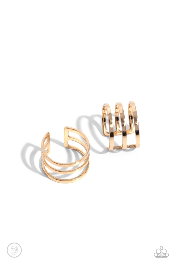 Metro Mashup - Gold - Paparazzi Cuff Earrings