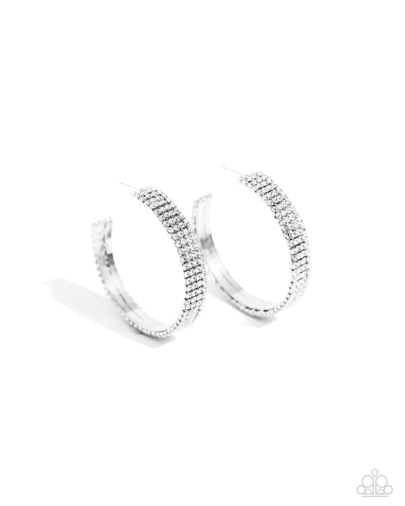 Stacked Symmetry - White - Paparazzi Bling Hoops