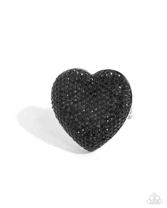 Hypnotizing Heart - Black - Paparazzi Jet Black Rhinestone Heart Ring